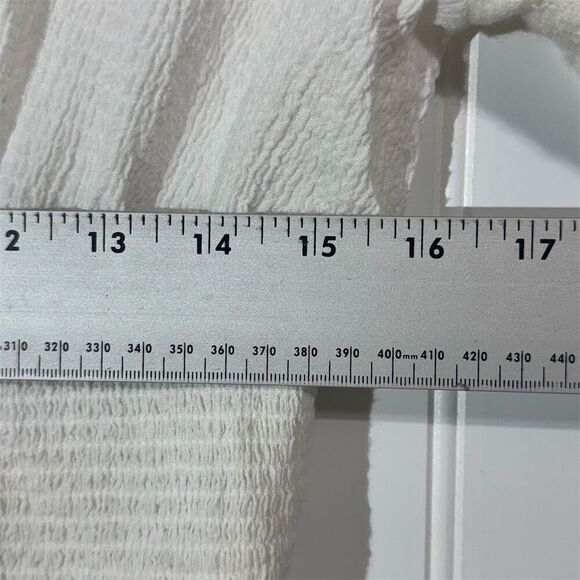 Free People Cream Ruffle Tie Blouse L Balloon Sleeve Boho Cottagecore Lace Knit - Picture 4 of 9